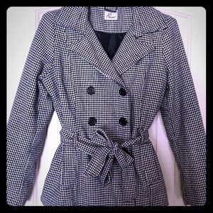 Houndstooth B&W Peacoat Cinch-Waist